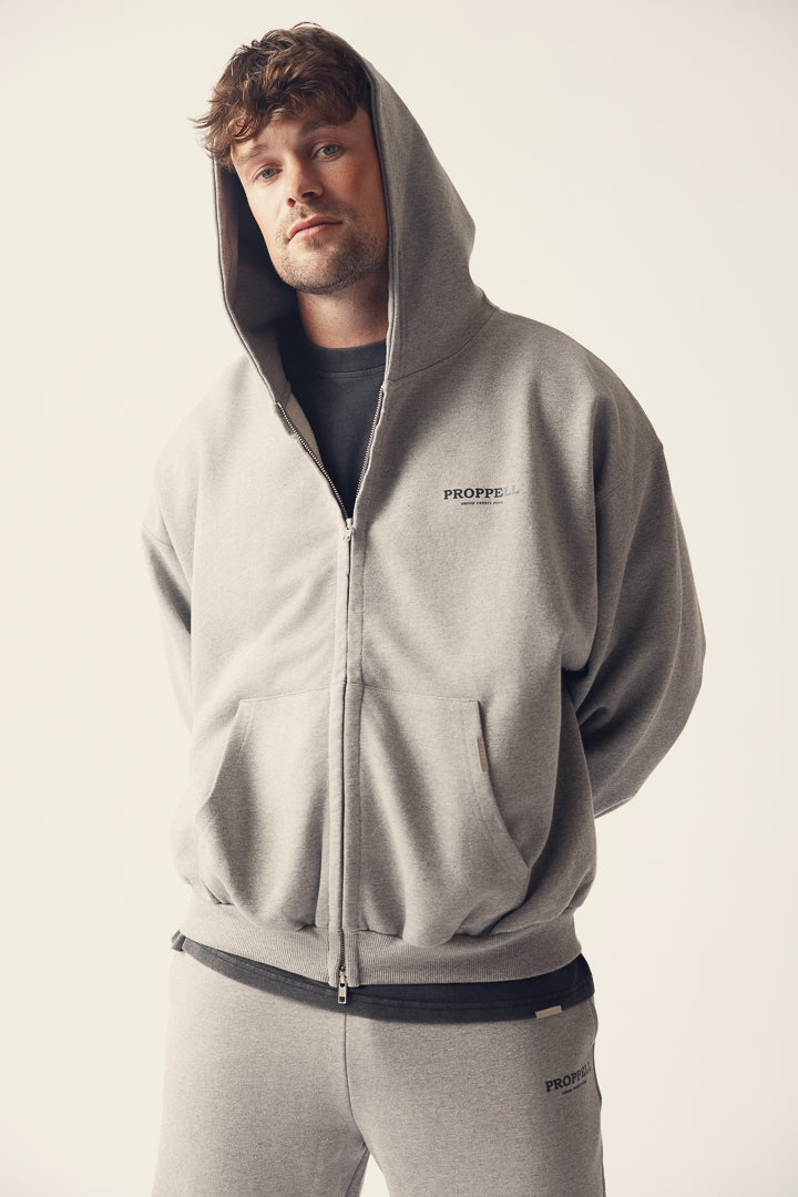 Zip Through Hoodie in Marl Grey